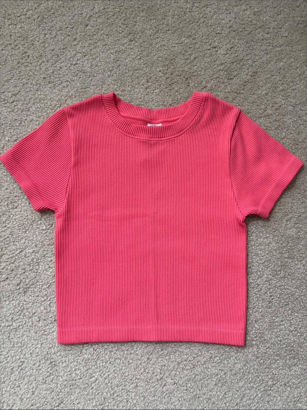 JoyLab Short-Sleeve Cropped Coral Pink Ribbed Tee - Size S